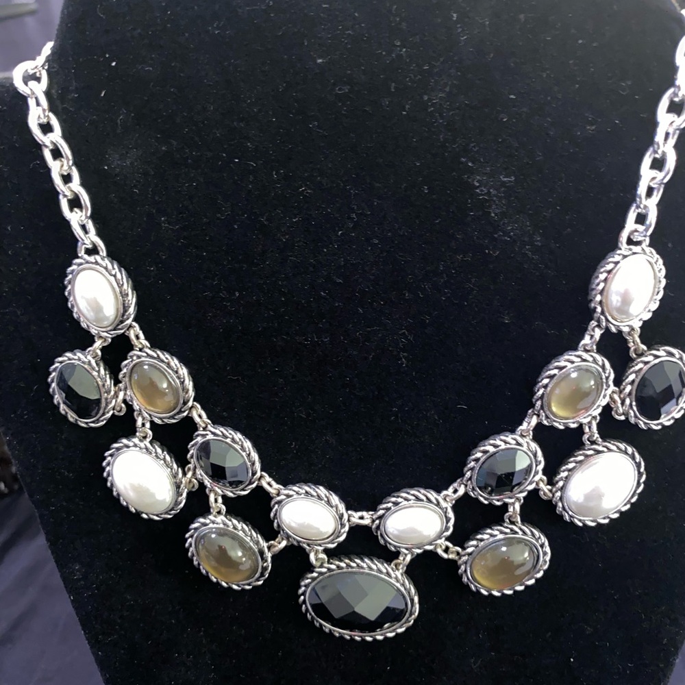 Statement Multi-Stone Silver Necklace - Green, Bl… - image 6